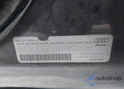 2009 Audi A4 2.0T Premium из США, поврежденный, VIN WAUSF78K29N044116